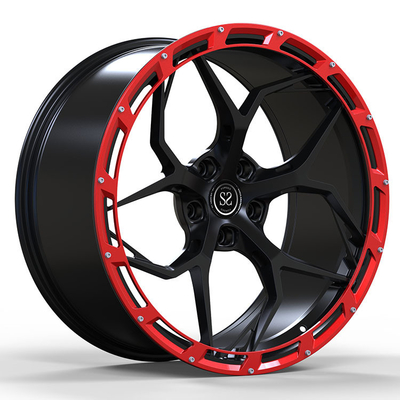 Zwarte Spokes Monoblock 1 van de Dekkingsringen van Stukluxe Gesmede Wielen Rode Legeringsranden