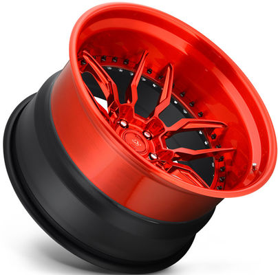 1990 Mustang 18x8.0 en 18x10 Glans Rood Custom 3-DELIGE Gesmede Velgen