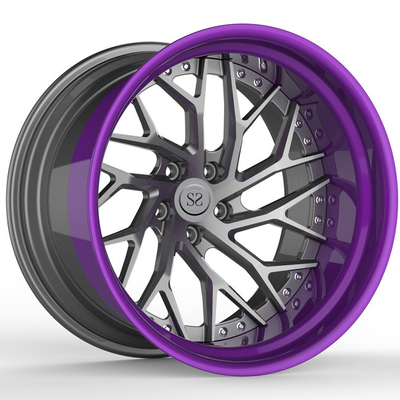 Randen van de het Aluminiumlegering van Matte Gun Metal Disc Lip de Purpere Wielen van de 2 stukken19inch S5 19x9.5 de 19x12 Gewankelde Auto