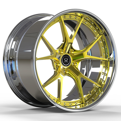 Fit om Ford Charge 5x115 2-PC 6061-T6 Aluminium Velgen Polish Barrel + Gold Disc 19 en 20 inches